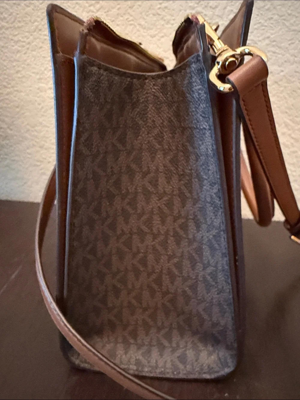 Michael Kors Brown Logo Satchel with Gold Hardware